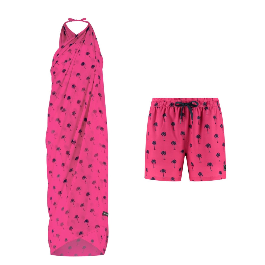 Palmboom, Roze, Moeder en zoon zwemkleding