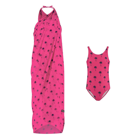 Palmboom, Roze, Moeder en dochter zwemkleding