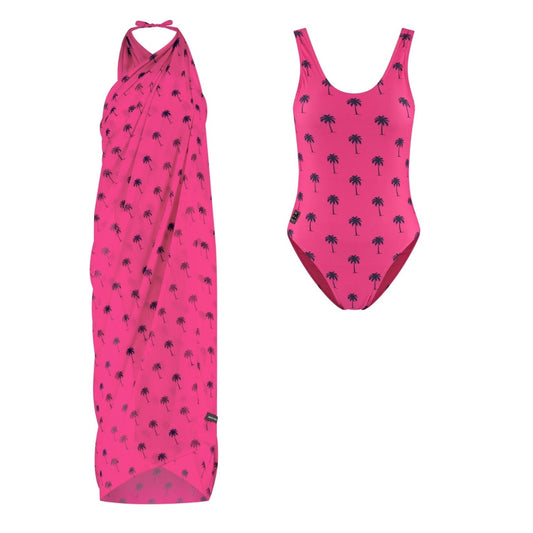 Palmboom, Roze, Dames Badpak/omslagdoek