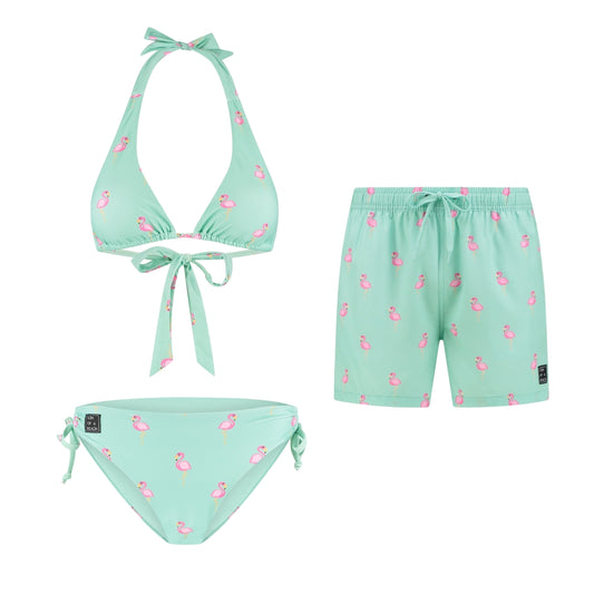 Flamingo, Groen, Moeder en zoon bikini/zwembroek