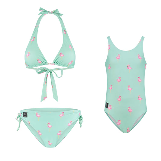 Flamingo, Groen, Moeder en dochter bikini/badpak