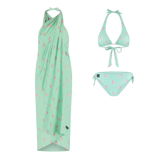 Flamingo, Groen, Dames Bikini/omslagdoek