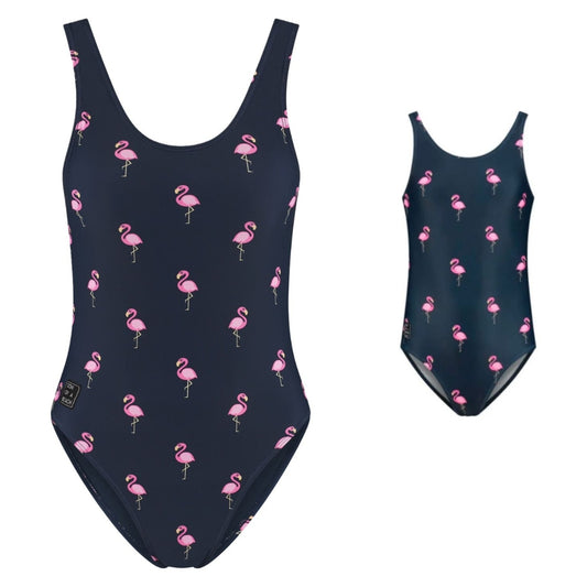 Flamingo, Blauw, Moeder en dochter badpak