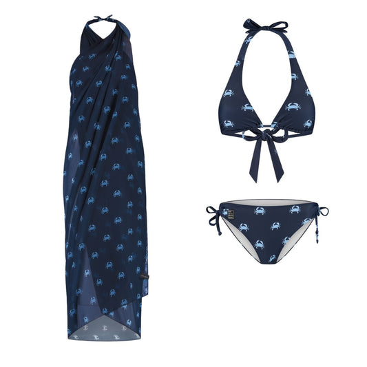 Krab, Blauw, Dames Bikini/omslagdoek