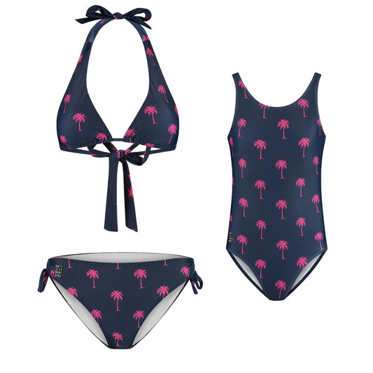 Palmboom, Blauw, Moeder en dochter bikini/badpak