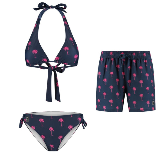 Palmboom, Blauw, Moeder en zoon bikini/zwembroek