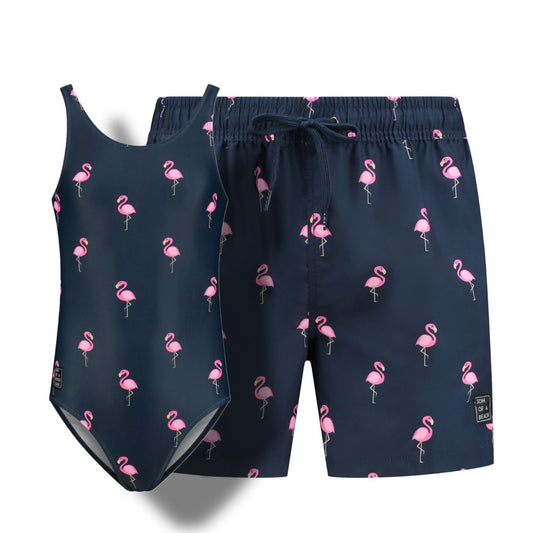 Flamingo, Blauw, Vader en dochter zwemkleding