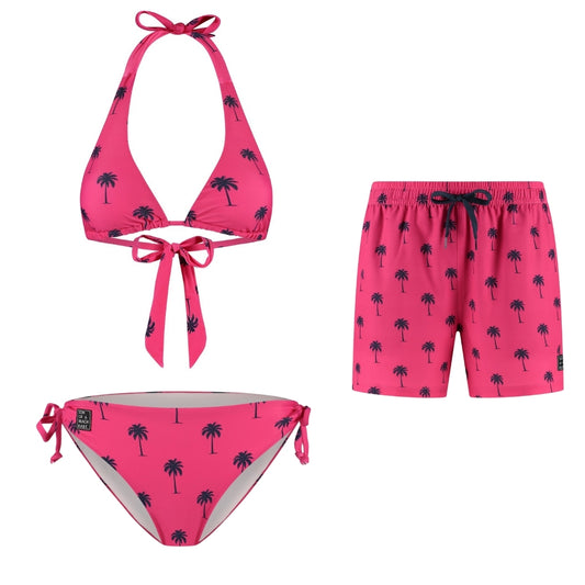 Palmboom, Roze, Moeder en zoon bikini/zwembroek