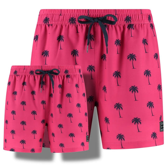 Palmboom, Roze, Vader en zoon zwembroek