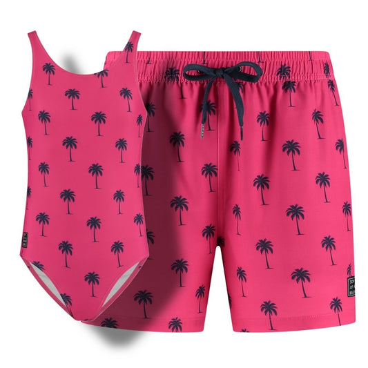 Palmboom, Roze, Vader en dochter zwemkleding