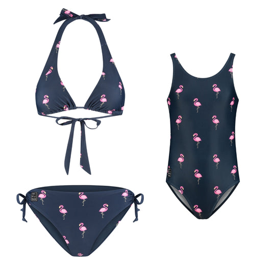 Flamingo, Blauw, Moeder en dochter bikini/badpak