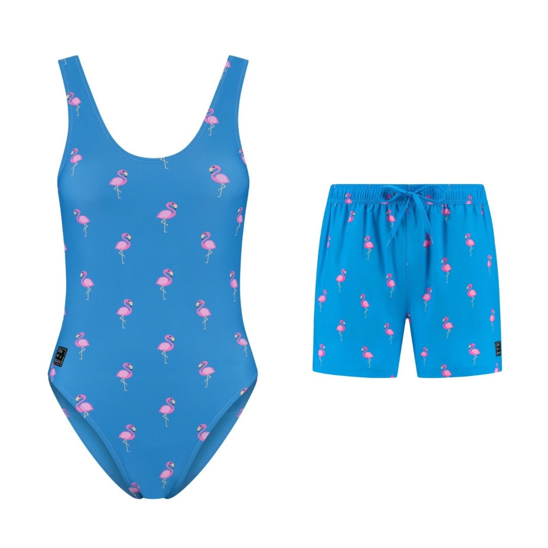 Flamingo, Royal Blue, Moeder en zoon badpak/zwembroek