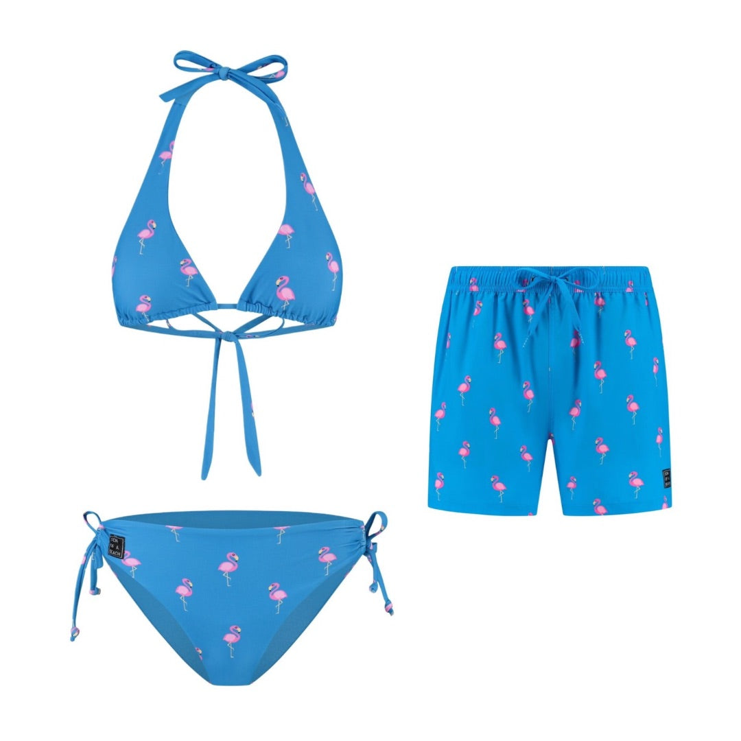 Flamingo, Royal Blue, Moeder en zoon bikini/zwembroek