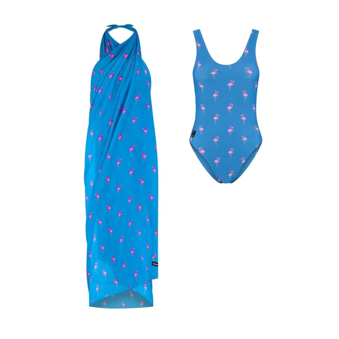 Flamingo, Royal Blue, Dames Badpak/omslagdoek