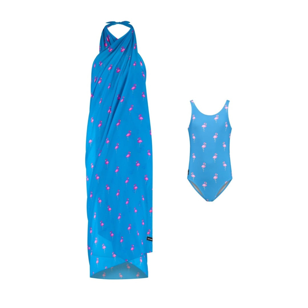 Flamingo, Royal Blue, Moeder en dochter zwemkleding