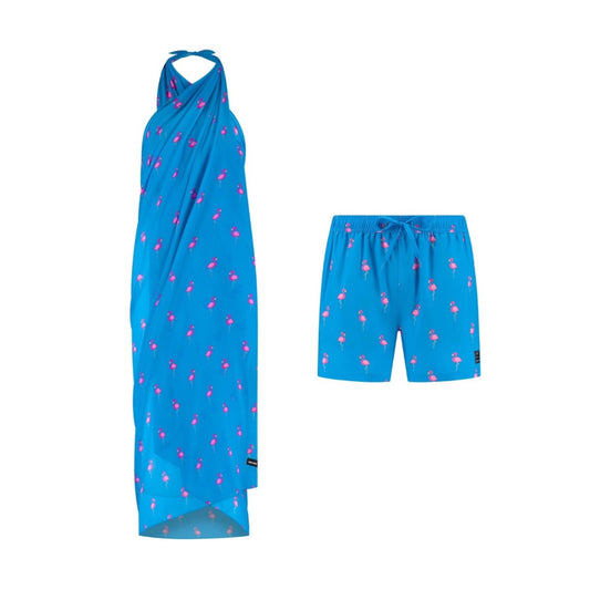 Flamingo, Royal Blue, Moeder en zoon zwemkleding