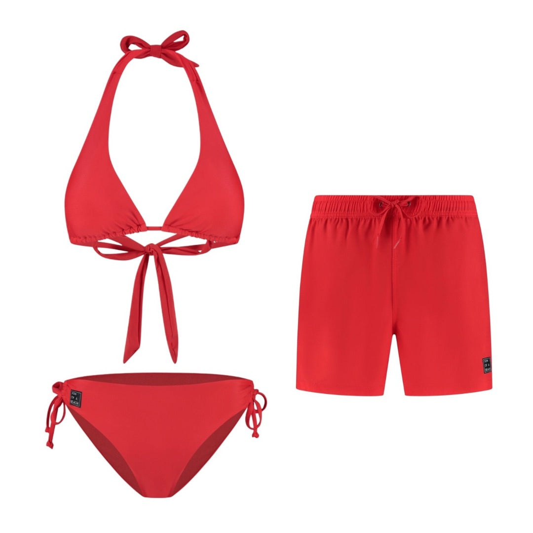 Solid, Rood, Moeder en zoon bikini/zwembroek