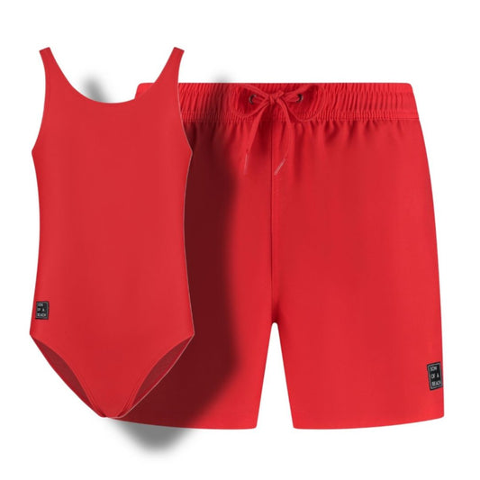 Solid, Rood, Vader en dochter zwemkleding